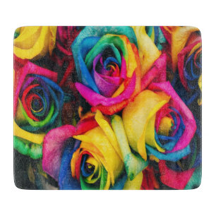 Rainbow Rose Bouquet Schneidebrett