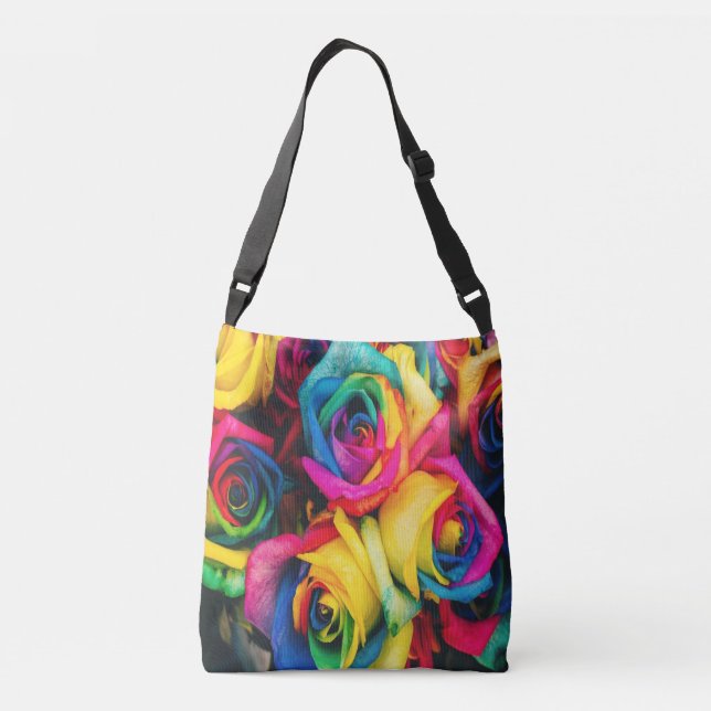 Rainbow Rose Bouquet Tragetaschen Mit Langen Trägern (Rückseite)