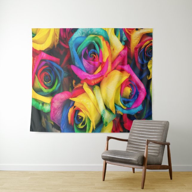Rainbow Rose Bouquet Wandteppich (Beispiel (Horizontal))