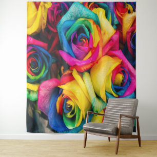 Rainbow Rose Bouquet Wandteppich