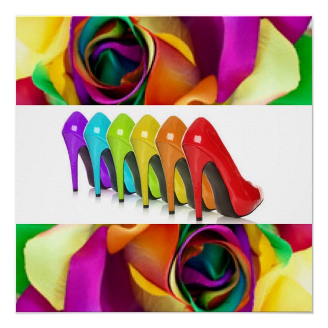 Rainbow-Rose - farbenfrohe High Heels Poster (Vorderseite)