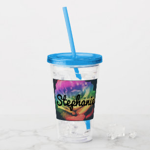 Rainbow Rose Individuelle Name Cup mit Stroh Acryltrinkbecher