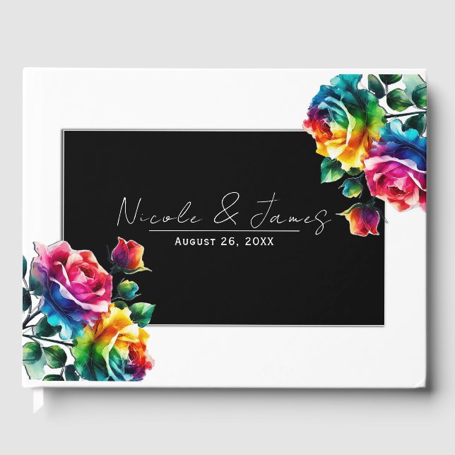 Rainbow-Rose Schwarz & Weiß-Lebende Blumenzehen Gästebuch (Vorderseite)