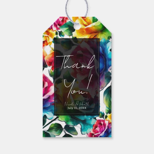 Rainbow-Rose Schwarz & Weiß-Lebende Blumenzehen Geschenkanhänger (Vorderseite)
