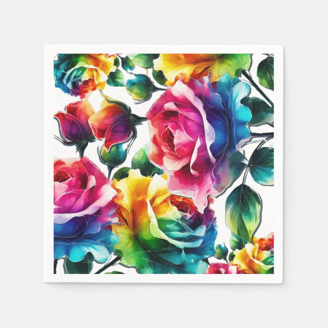 Rainbow-Rose Schwarz & Weiß-Lebende Blumenzehen Serviette (Vorderseite)