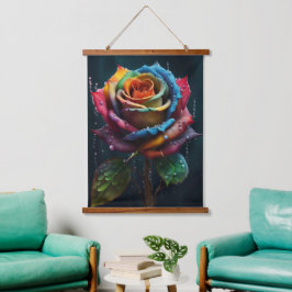 Rainbow Rose Wall Tapestry Wandteppich Mit Holzrahmen