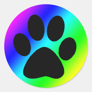 Rainbow Round Dog Paw.png Runder Aufkleber