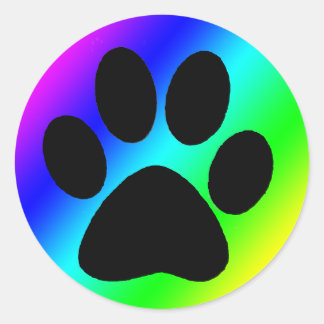 Rainbow Round Dog Paw.png Runder Aufkleber