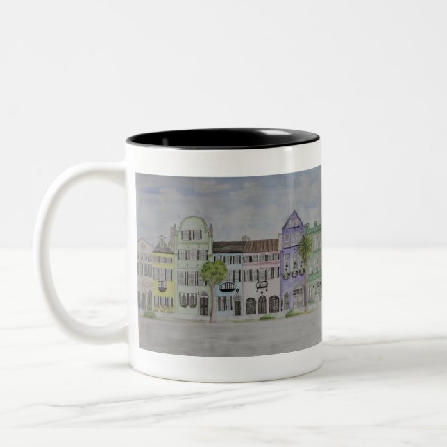 Rainbow Row Charleston SC Wasserfarbe Zweifarbige Tasse (Links)