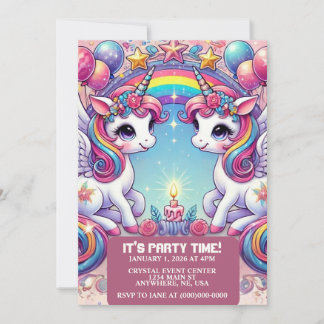 Rainbow Royalty Unicorns Einladung