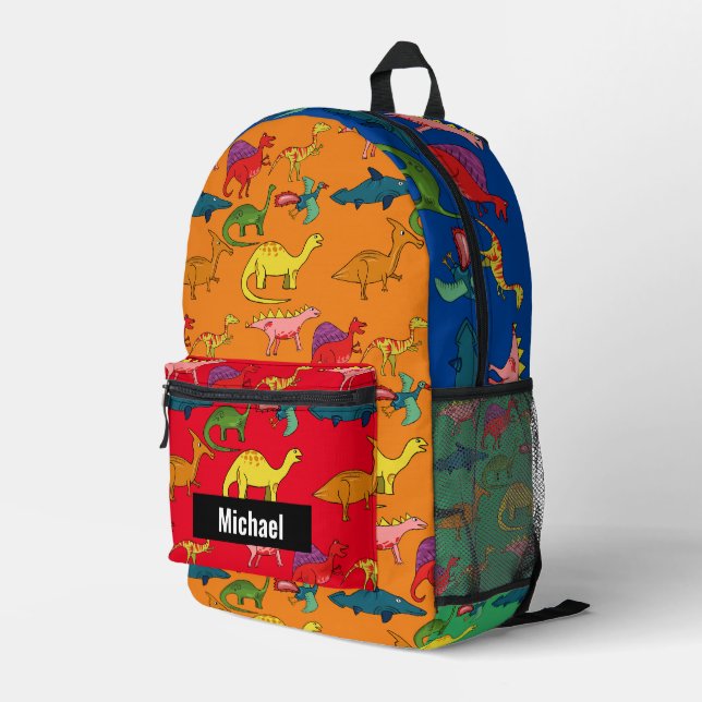 Rainbow-Rucksack von individuelle Name Dinosaur Bo Bedruckter Rucksack (Rückseitige Ecke Rechts)