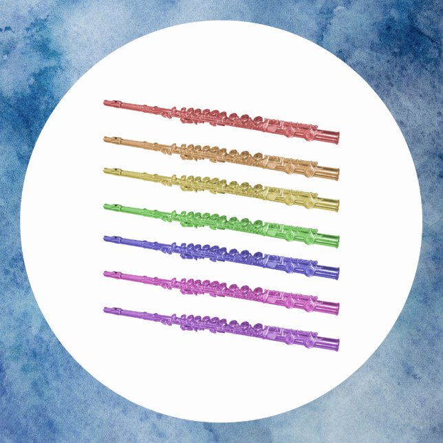 Rainbow Runder Aufkleber (A sticker with red, orange, yellow, green, blue, purple and pink flutes)