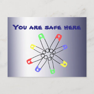 Rainbow Safety Button Solidarność Blue Green Postkarte