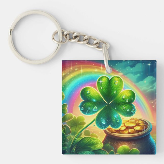 Rainbow Saint Patrick's Day Klee Schlüsselanhänger (Vorderseite)
