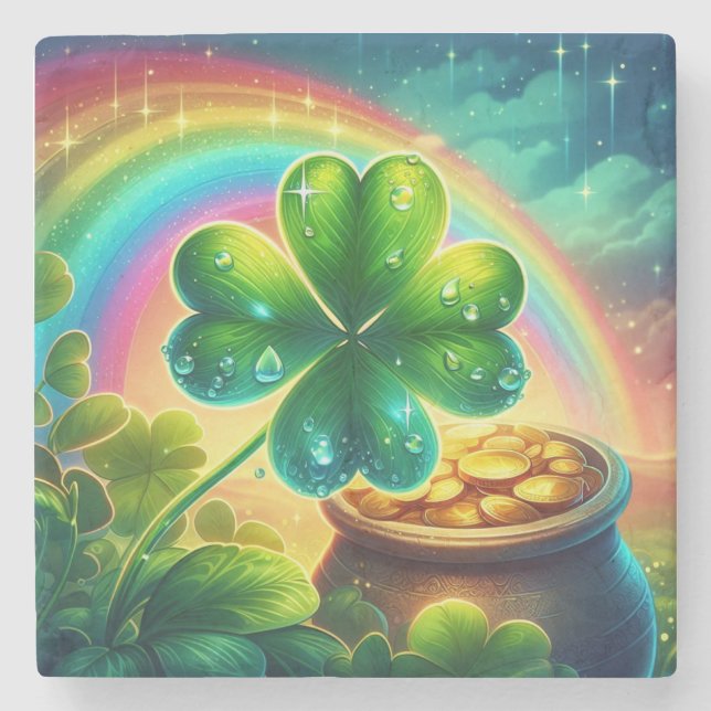 Rainbow Saint Patrick's Day Klee Steinuntersetzer (Vorderseite)