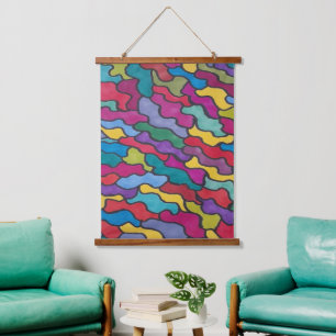 Rainbow-Scales Abstrakt Wandteppich Mit Holzrahmen