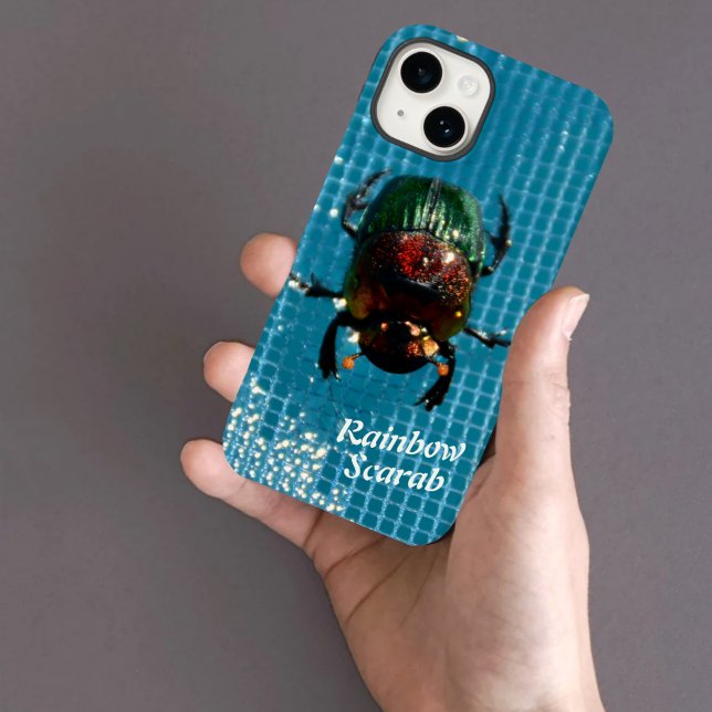 Rainbow Scarab Käfer auf Blue Personalisiert Case-Mate iPhone 14 Hülle (Von Creator hochgeladen)