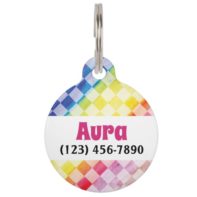 Rainbow-Schachbretter Haustiermarke (Vorderseite)