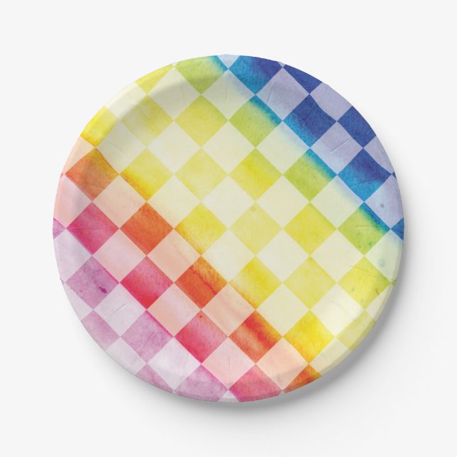 Rainbow-Schachbretter - PapierTeller (Vorderseite)