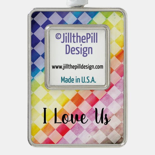 Rainbow-Schachbretter Rahmen-Ornament Silber (Vorderseite)