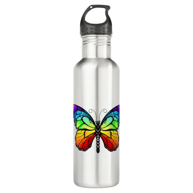 Rainbow-Schmetterling Monarch Edelstahlflasche (Vorderseite)