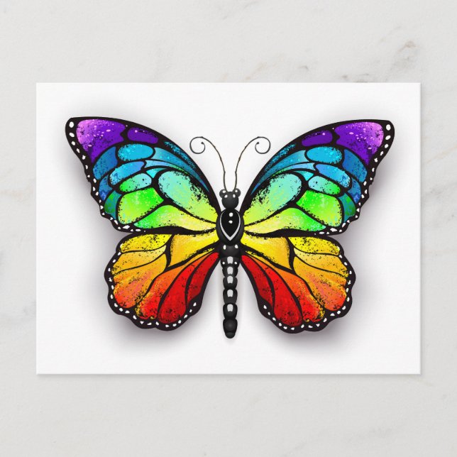 Rainbow-Schmetterling Monarch Einladungspostkarte (Vorderseite)