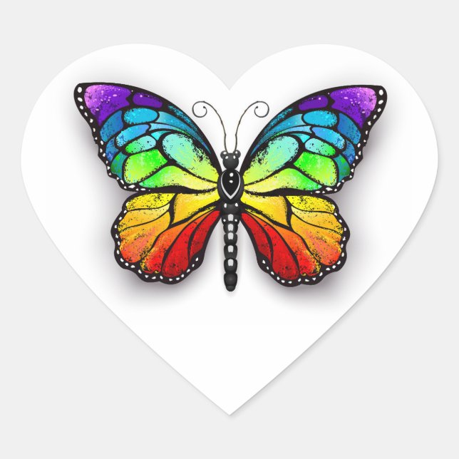 Rainbow-Schmetterling Monarch Herz-Aufkleber (Vorderseite)