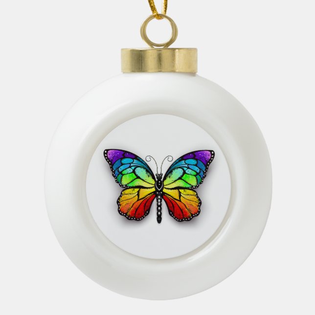 Rainbow-Schmetterling Monarch Keramik Kugel-Ornament (Vorderseite)