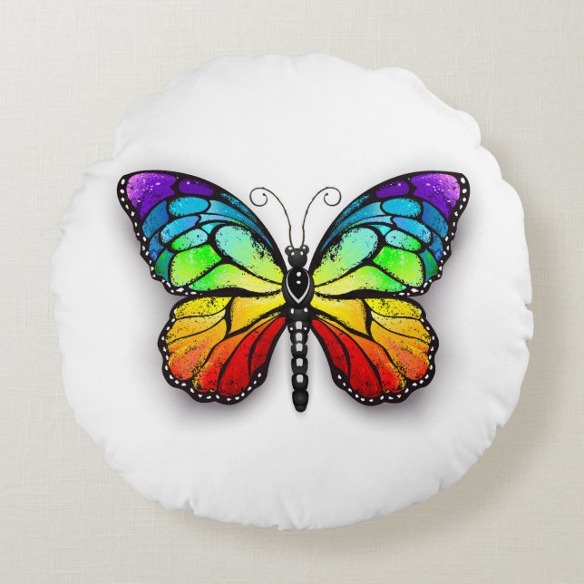 Rainbow-Schmetterling Monarch Rundes Kissen (Vorderseite)