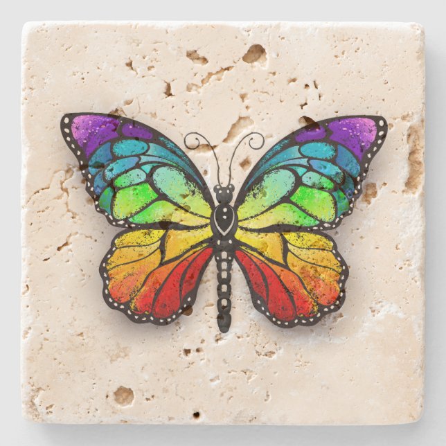 Rainbow-Schmetterling Monarch Steinuntersetzer (Vorderseite)
