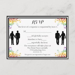 Rainbow Schnörkel Gay Wedding RSVP Card Karte