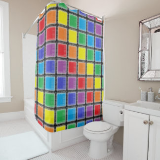 Rainbow Scratched Squares Duschvorhang