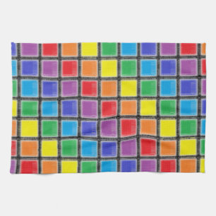 Rainbow Scratched Squares Geschirrtuch
