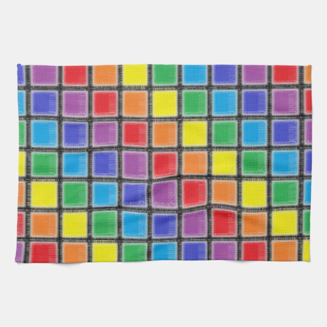 Rainbow Scratched Squares Geschirrtuch (Horizontal)