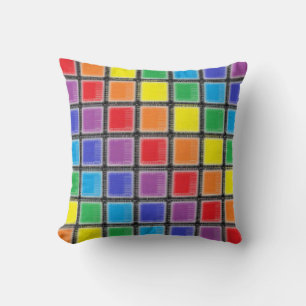 Rainbow Scratched Squares Kissen