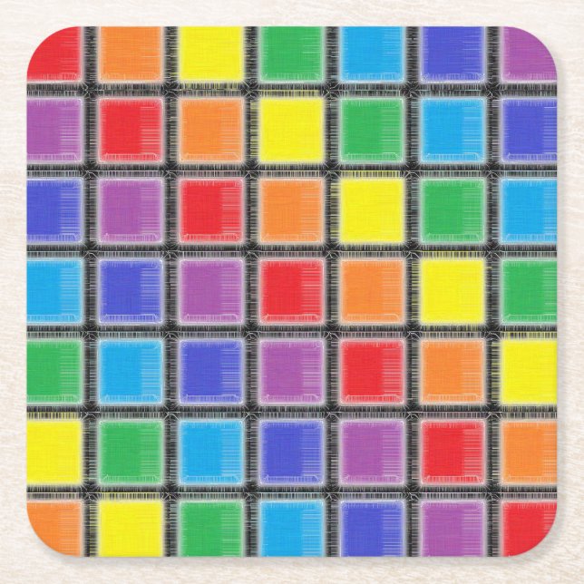 Rainbow Scratched Squares Rechteckiger Pappuntersetzer (Vorderseite)