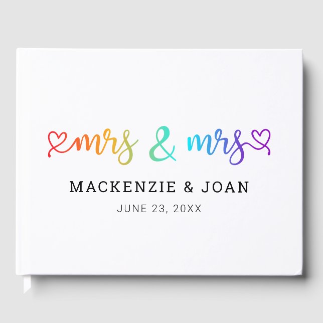 Rainbow Script Mrs & Mrs. Lesbian Wedding Gästebuch (Vorderseite)