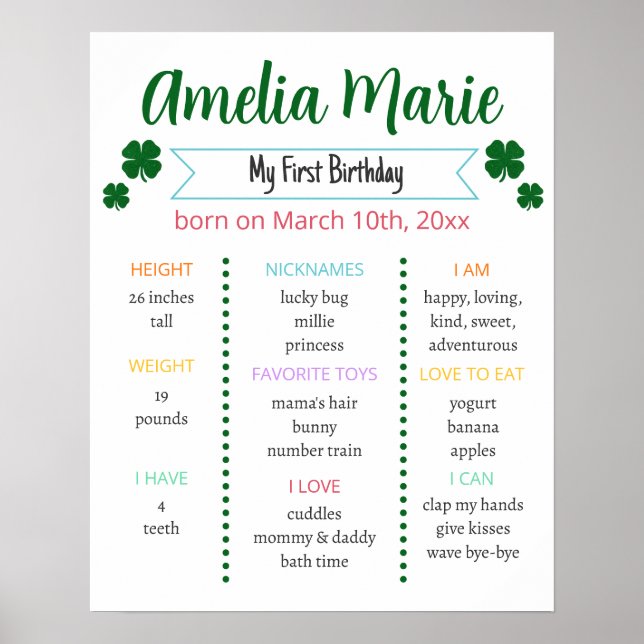 Rainbow & Shamrock Lucky One Birthday Milestone Poster (Vorne)