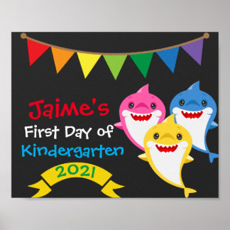 Rainbow Shark Erster Tag der Schule Chalkboard Pos Poster