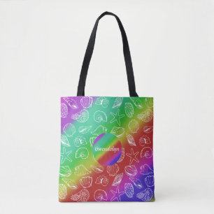 Rainbow Shellfish Muster Name überall über Print h Tasche
