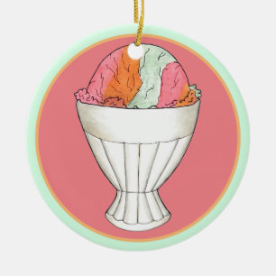Rainbow Sherbet Ice Cream Sorbet Dessert Scoop Keramik Ornament