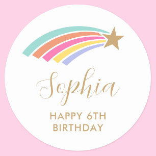 Rainbow Shooting Star 6. Geburtstag Runder Aufkleber