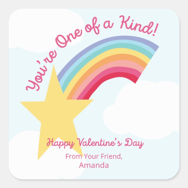 Rainbow Shooting Star Valentine Quadratischer Aufkleber (Vorderseite)