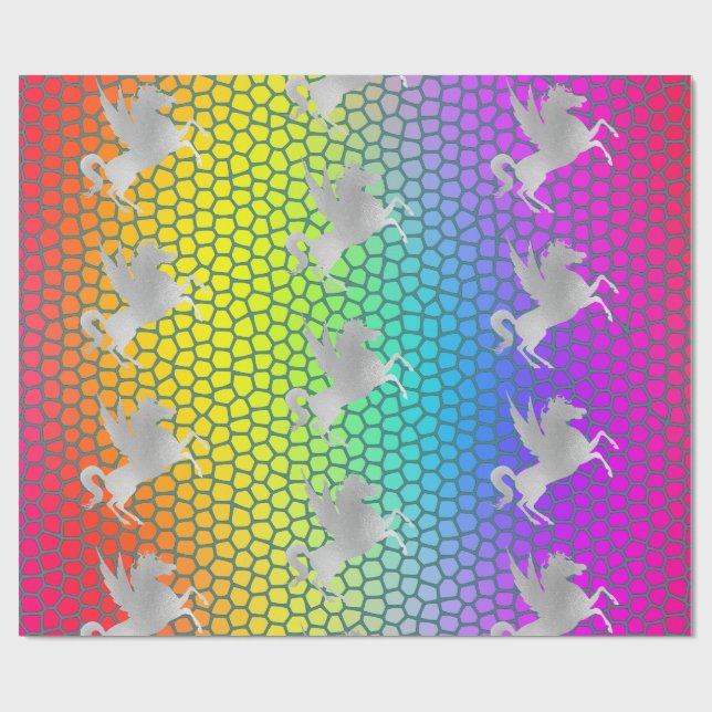 Rainbow SILVER UNICORN BIRTHDAY WEDING WRAP Geschenkpapier (Flach)