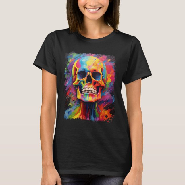 Rainbow Skeleton Anatomie Beängstigendes Halloween T-Shirt (Vorderseite)