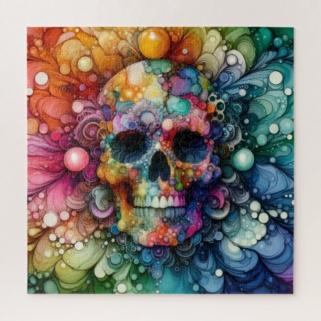 Rainbow Skull Alcohol Ink (Vertikal)