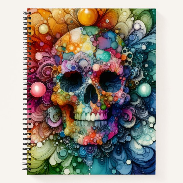 Rainbow Skull Alcohol Ink Deluxe Notizbuch (Vorderseite)