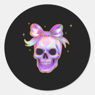 Rainbow Skull Shirt Halloween Niedlich Bow Pastel  Runder Aufkleber