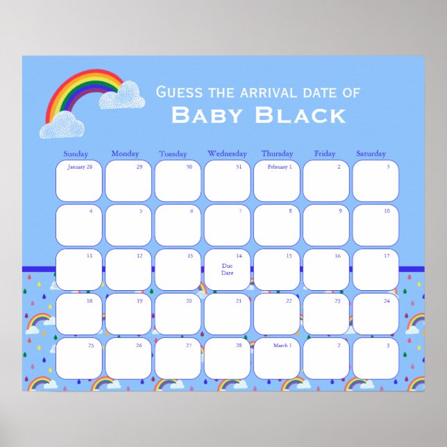 Rainbow Sky Baby Shower schätzt den Fälligkeitsdat Poster (Vorne)