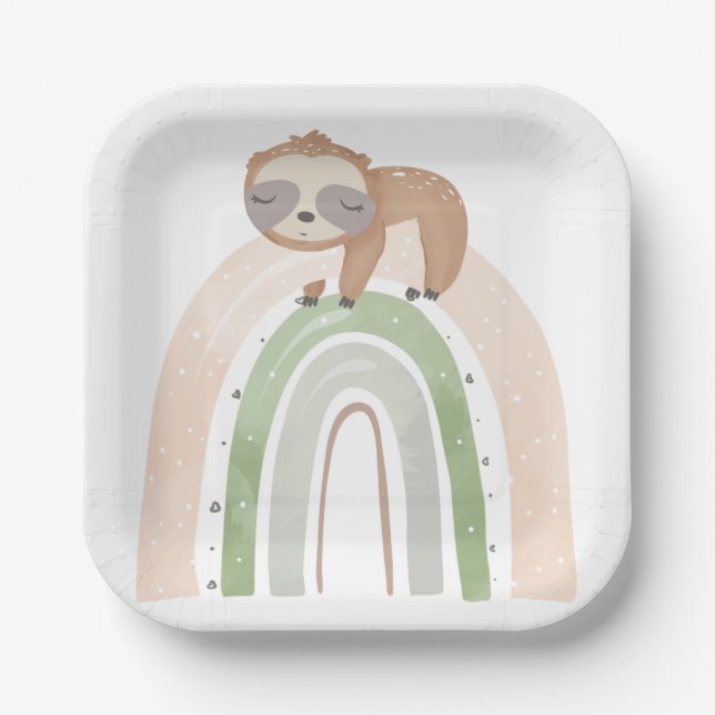 Rainbow Sloth Baby Dusche Pappteller (Vorderseite)